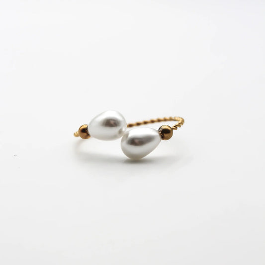 2 Pearls - Bague - Acier inoxydable - Ajustable