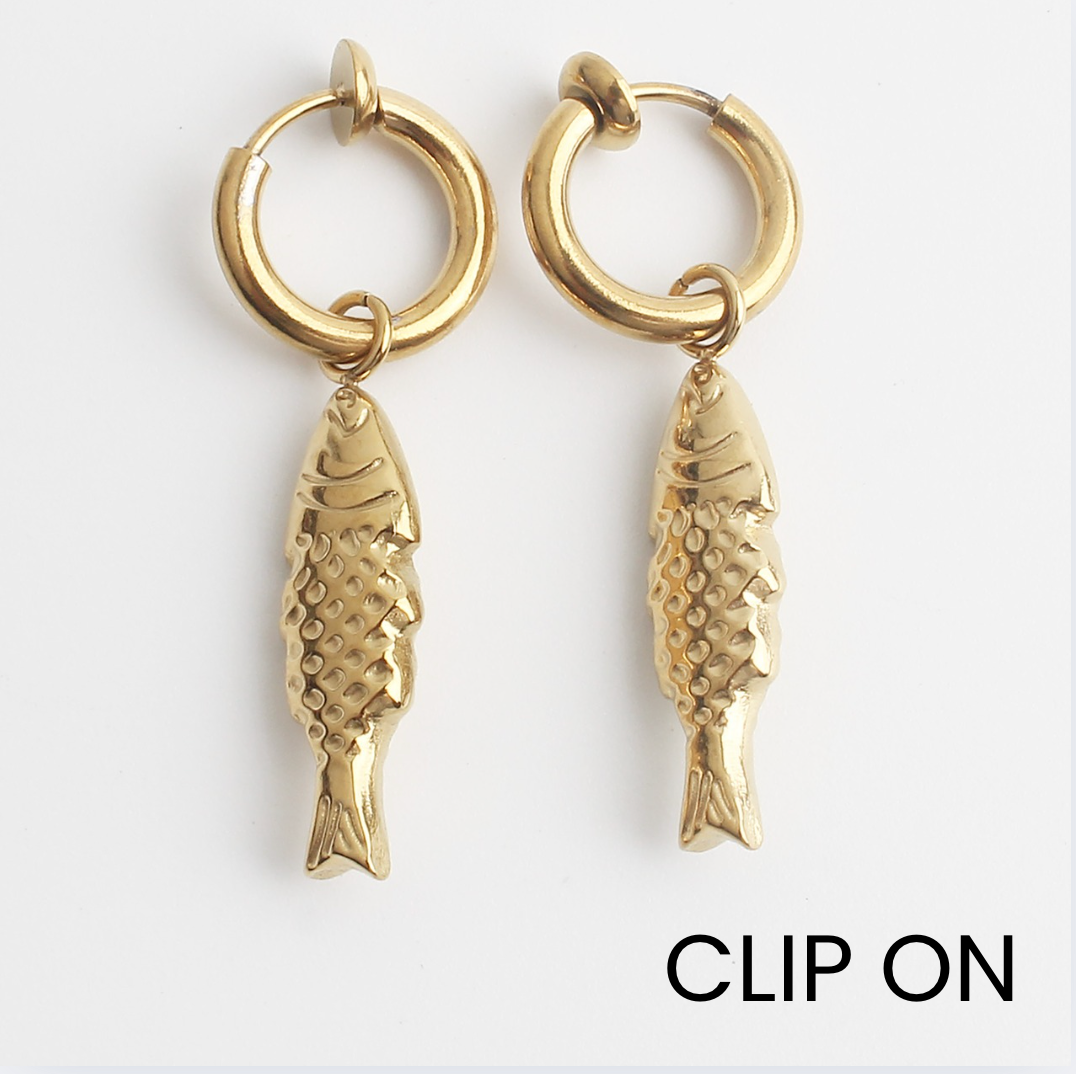 Poisson - Boucles d'oreilles - Clips - Acier inoxydable