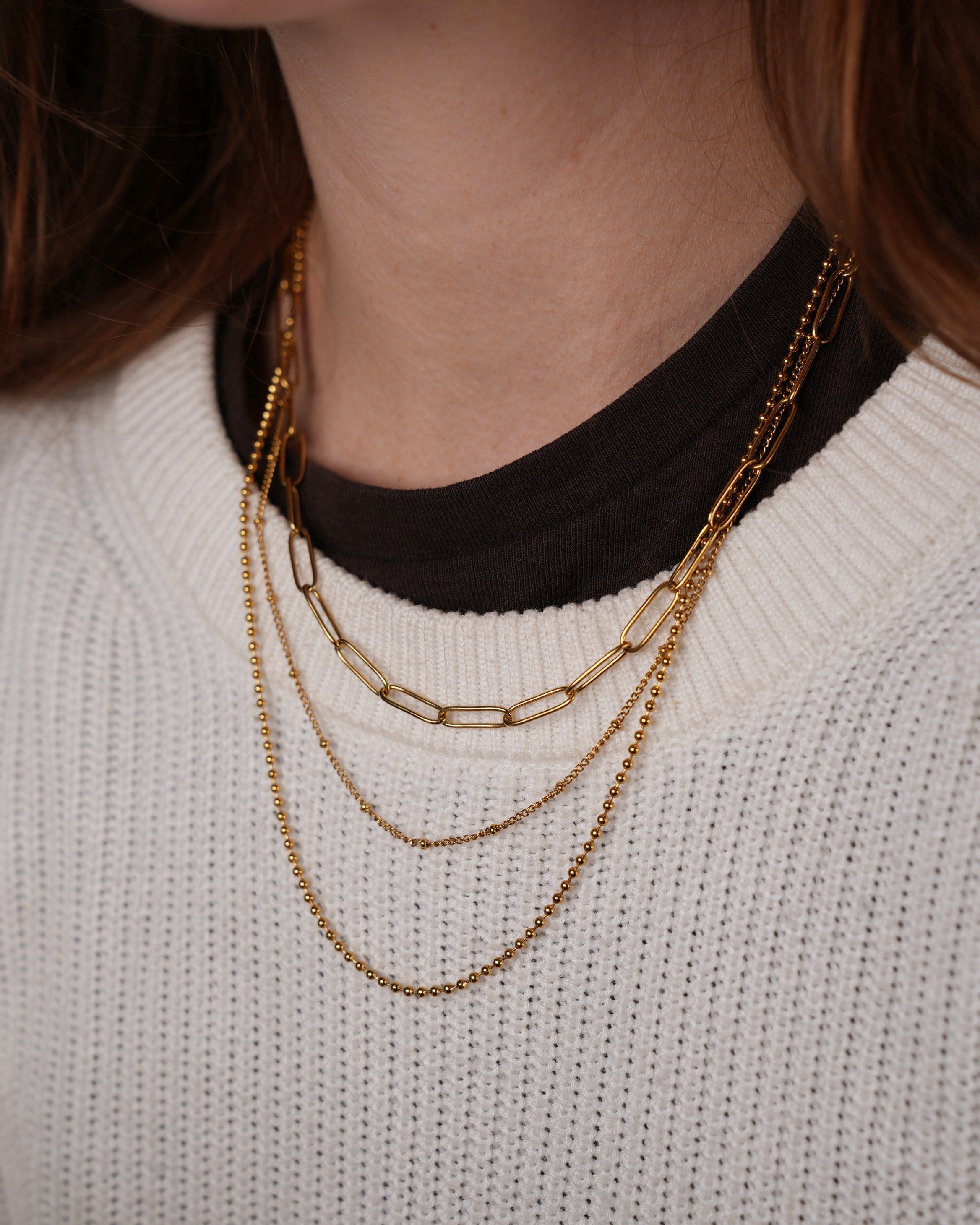 ketting met 3 lagen in het goudkleurig