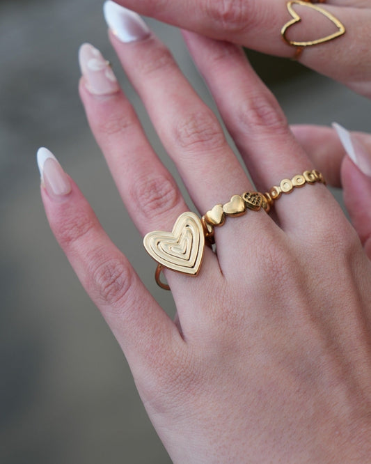 Groovy Heart - Ring - Stainless Steel - Adjustable