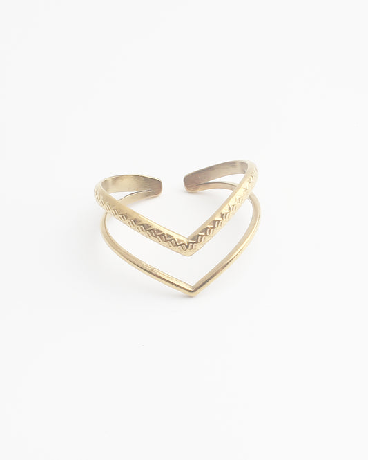 Double Wave - Ring - Stainless Steel - Adjustable