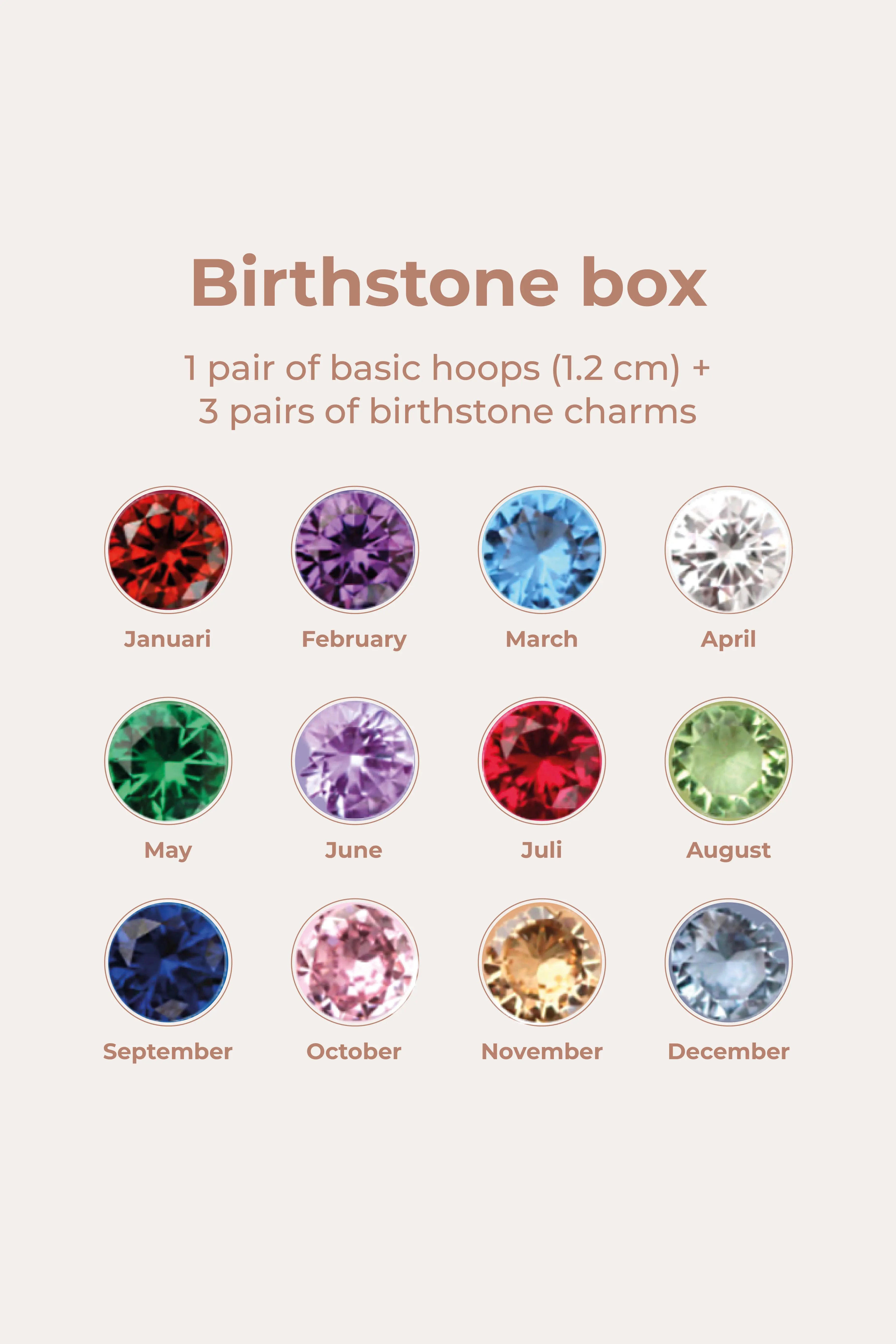 Birthstonebox  - Boucles d’oreilles – Set – Acier inoxydable