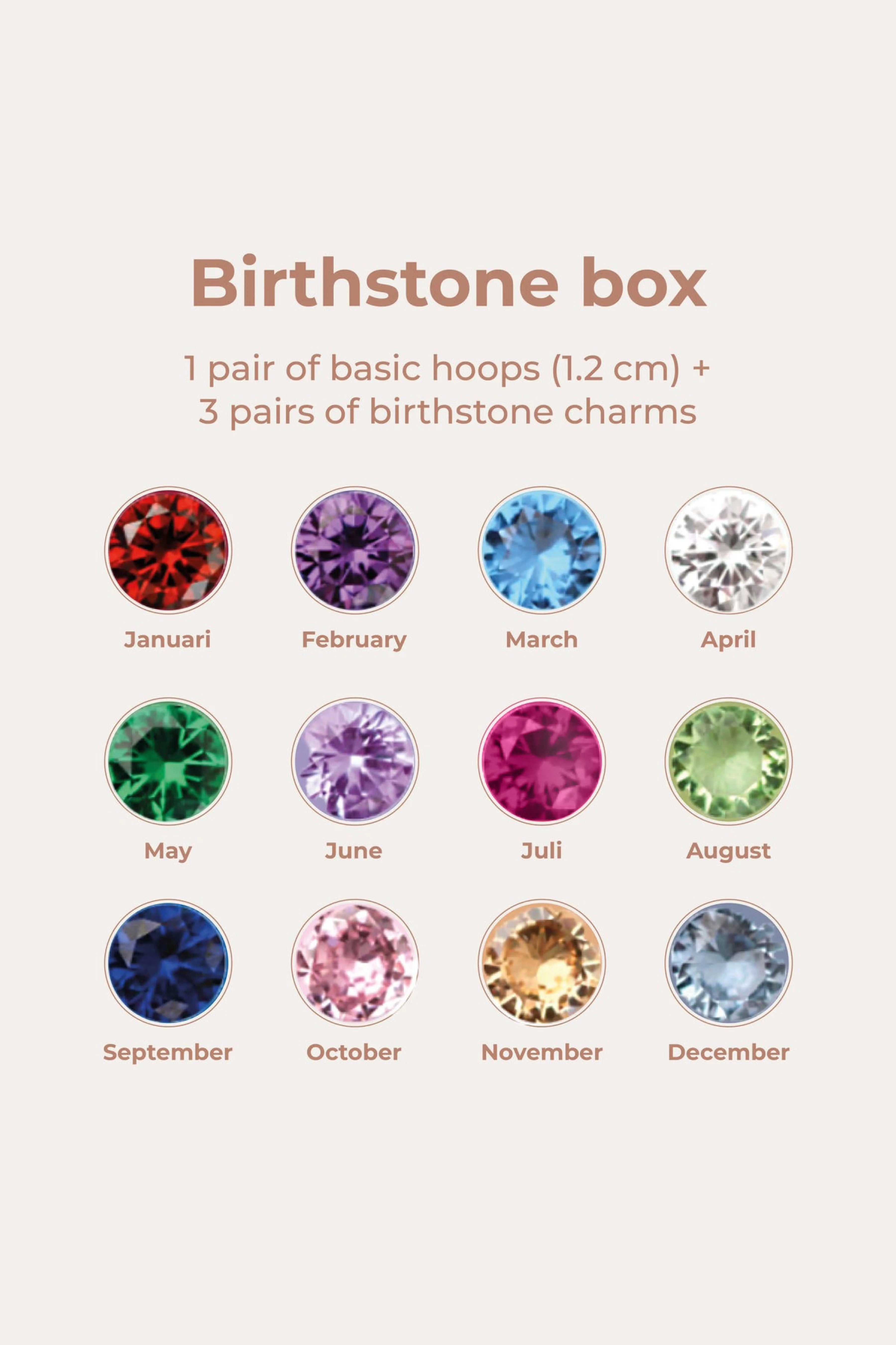 Birthstonebox  - Boucles d’oreilles – Set – Acier inoxydable