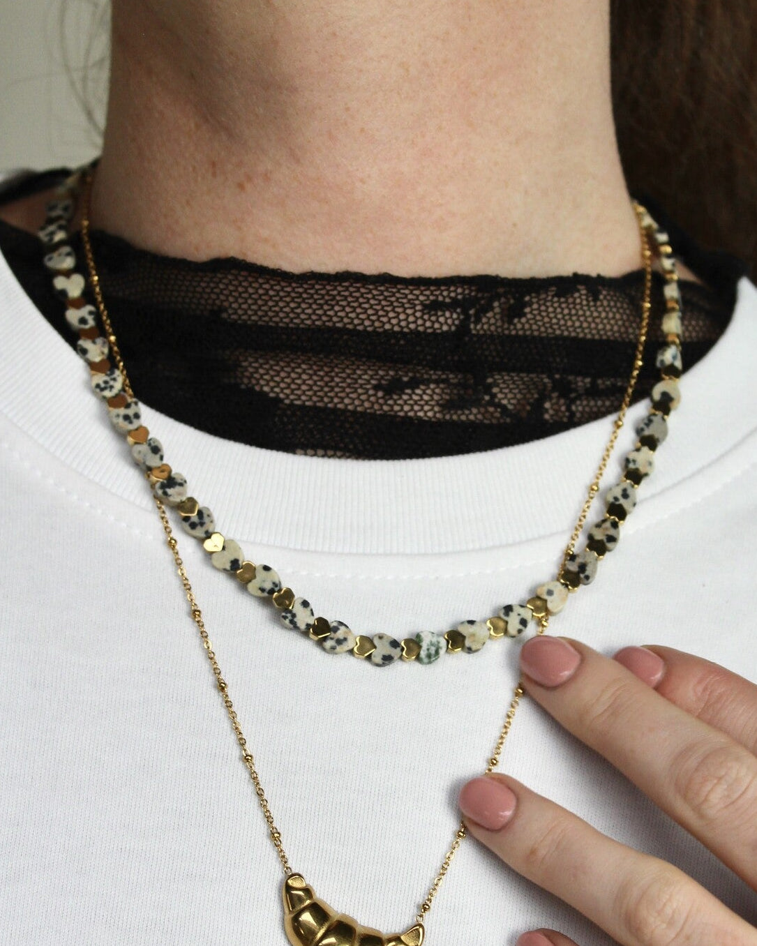 Heart To Heart - Necklace - Natural Stone - Stainless Steel